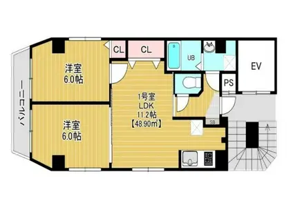 ウイングテラス御徒町(2LDK/5階)の間取り写真