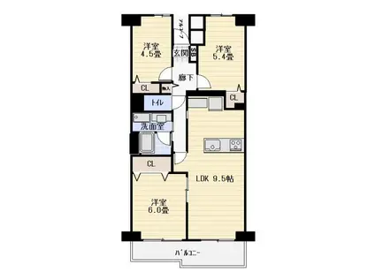 北柏宿連寺ハイツ(3LDK/6階)の間取り写真