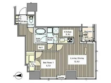 ホワイトタワー浜松町(1LDK/2階)の間取り写真