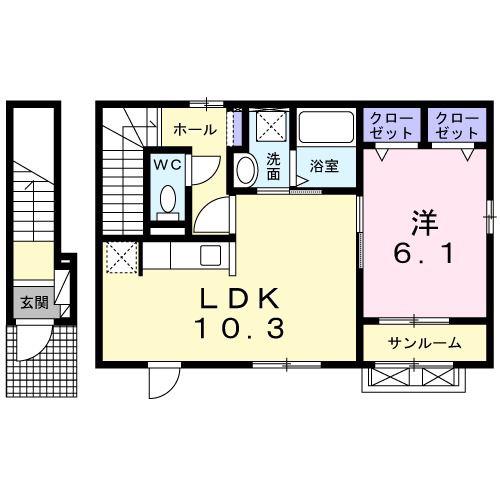 エスポワール美咲(1LDK/2階)の間取り写真