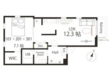 ハーミットクラブハウス トゥギャザーマーサグランデ鶴見(1LDK/1階)の間取り写真