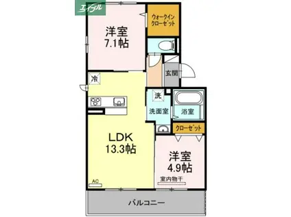 フェリオ小野 B棟(2LDK/3階)の間取り写真