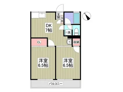 シティハイムアケボノB(2DK/2階)の間取り写真