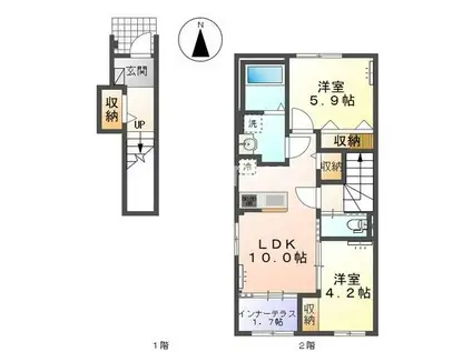 今伊勢町宮後字芝野アパート(2LDK/2階)の間取り写真