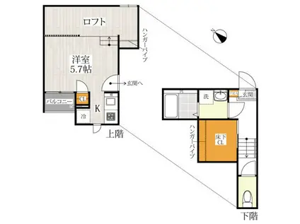 CB浦和美園エルジュ(1K/2階)の間取り写真