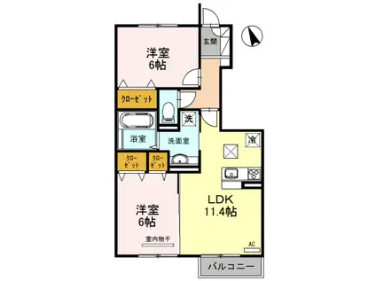 シエロII(2LDK/1階)の間取り写真