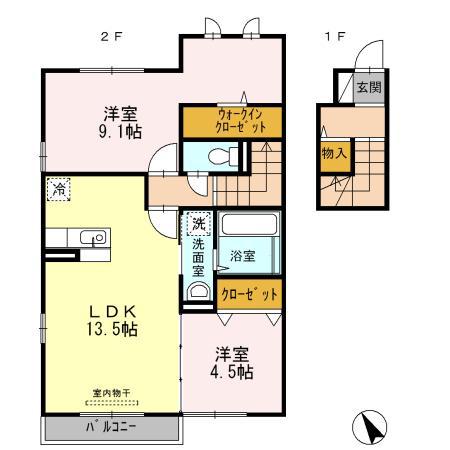 ぽるトゥ・かれん(2LDK/2階)の間取り写真