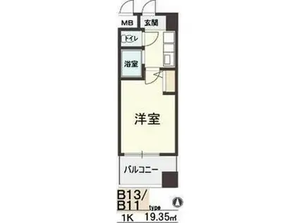 HOPECITY天神橋(1K/13階)の間取り写真