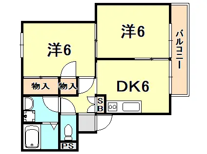 メゾンクレール(2DK/2階)の間取り写真