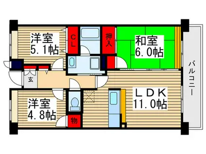 ローブレ・ヴィラ川越(3LDK/5階)の間取り写真