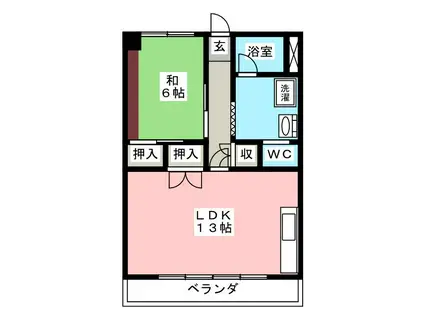 宮尾ハイツ(1LDK/6階)の間取り写真