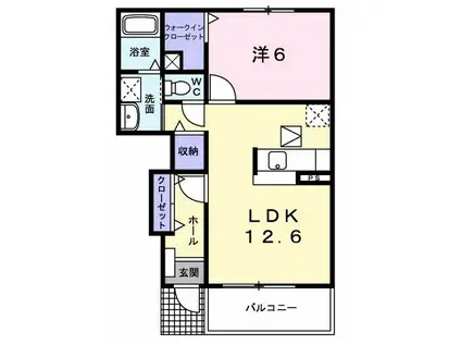 ハピネスB(1LDK/1階)の間取り写真
