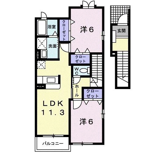 アンソレイエIII(2LDK/2階)の間取り写真