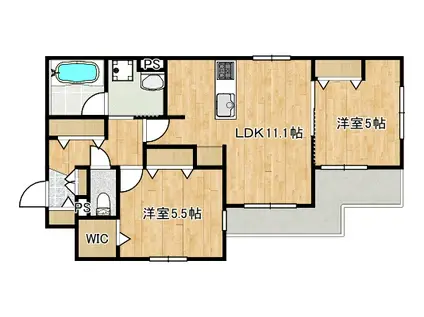 観音2丁目ヘーベルメゾン西棟(2LDK/1階)の間取り写真