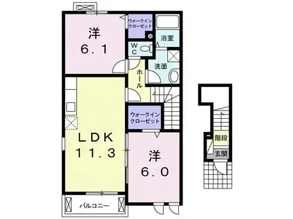 バービー・カール A棟(2LDK/2階)の間取り写真