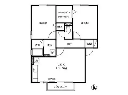 グランヴィラージュC・D(2LDK/2階)の間取り写真
