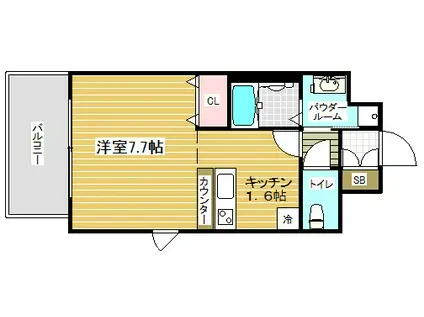 ライジングコート三宮マリーナシティ(1K/9階)の間取り写真