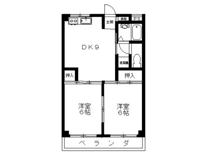 シャトルグレイス(2DK/1階)の間取り写真