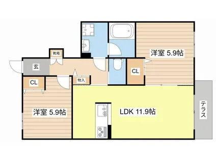 イースト ベイ(2LDK/1階)の間取り写真