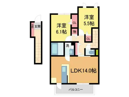 グランベル(2LDK/2階)の間取り写真