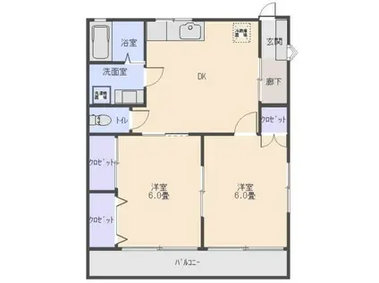 チェリーハイツ上矢部(2DK/1階)の間取り写真