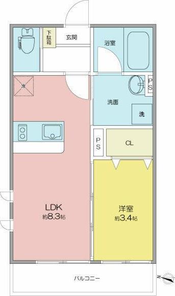 ベネフィス西新(1LDK/3階)の間取り写真