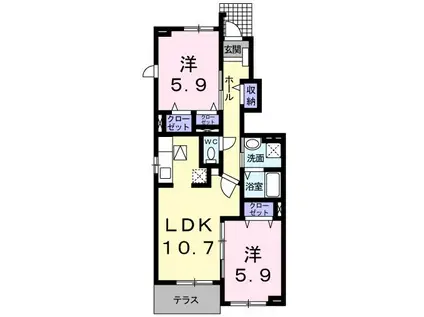 プラティーク南楠葉(2LDK/1階)の間取り写真