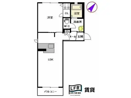 ヴィラ・パルコA棟(1LDK/2階)の間取り写真