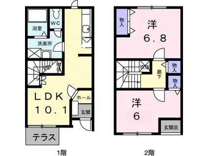 ＪＲ左沢線 東金井駅 徒歩11分 2階建 築26年(2LDK/1階)の間取り写真