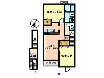 マーレランペルージA(2LDK/2階)の間取り写真