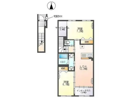  柏市若柴 アパート(2LDK/2階)の間取り写真