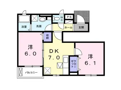 ラティエ・ドミールII(2DK/1階)の間取り写真