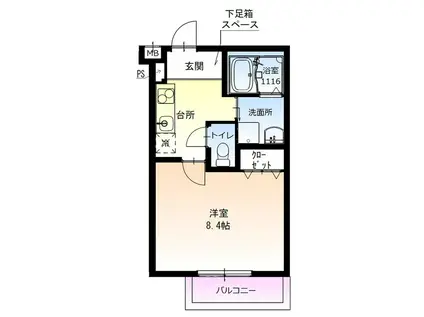 フジパレス阪急神崎川南1番館(1K/2階)の間取り写真