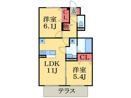 グロワールDUE(2LDK/1階)の間取り写真