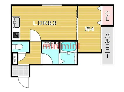 ジラフ吹田内本町(1LDK/1階)の間取り写真