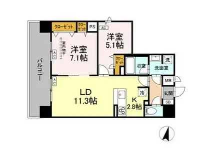 BULL HOUSE(2LDK/6階)の間取り写真