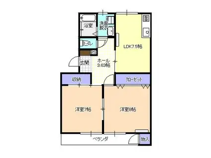 カミングセンチュリー(2LDK/2階)の間取り写真