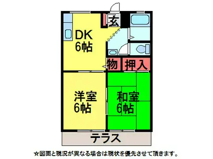 ジュエルパレスC棟(2DK/1階)の間取り写真
