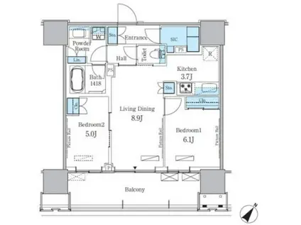 HARUMI FLAG PORT VILLAGE A棟(2LDK/16階)の間取り写真