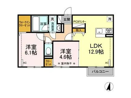 カーサ アル ソーレ(2LDK/2階)の間取り写真