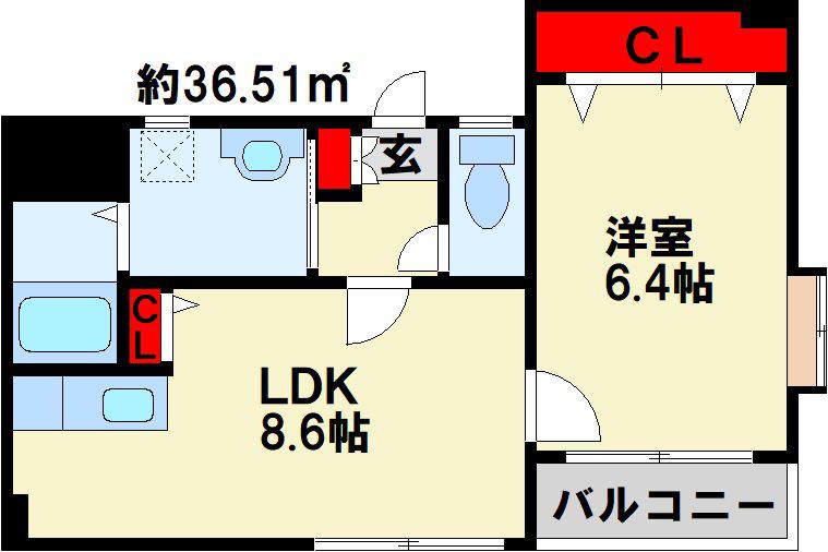 アンビエンス小倉駅前(1LDK/7階)の間取り写真
