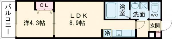 ALEGRIA垂水(1LDK/3階)の間取り写真