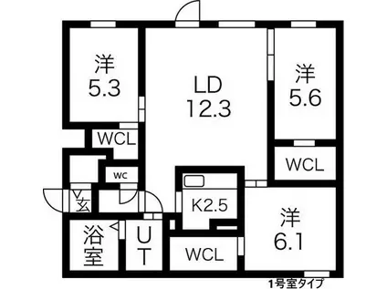 LE CLAIR MINAMIMARUYAMAルクレールミナミマルヤ(3LDK/1階)の間取り写真