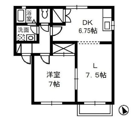 サニープレインD棟(1LDK/2階)の間取り写真