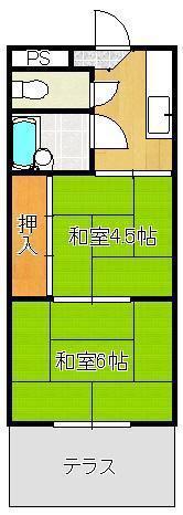 シャトレ中原A棟(2K/1階)の間取り写真