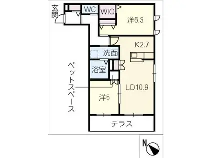FUJISTAR九の城(2LDK/1階)の間取り写真