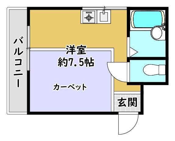 巣本ハイツ(ワンルーム/2階)の間取り写真
