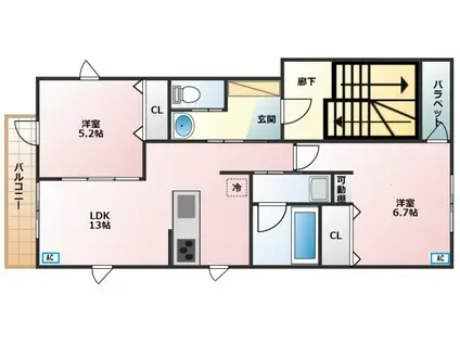 LAKKA WARABI(2LDK/2階)の間取り写真