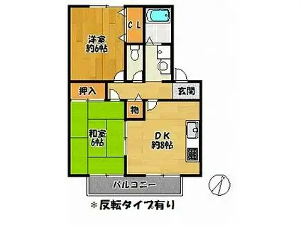 ヴィラモンテA棟(2DK/1階)の間取り写真