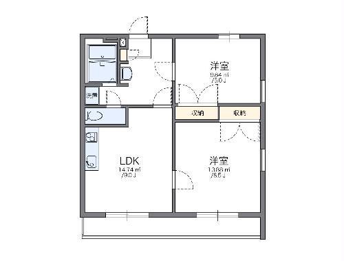 レオパレス宮田第3(2DK/2階)の間取り写真